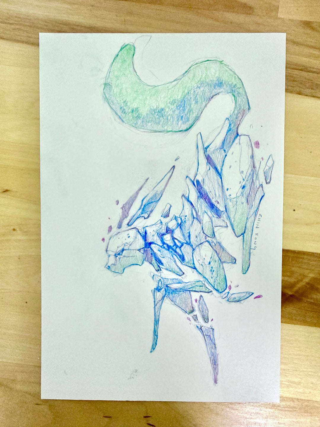 Sacred Stone Fox in Water Drawing 1/1